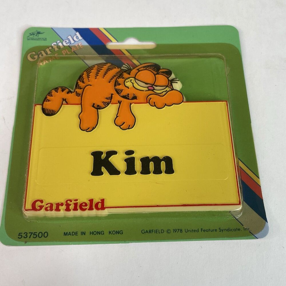 NEW Vintage Garfield Name Plate Kim 1978 RARE, Sealed, Yellow